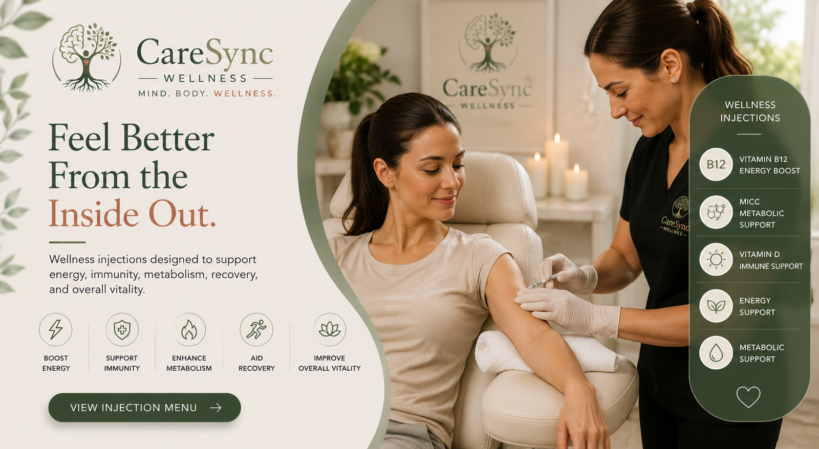 Patient receiving a wellness injection at CareSync Wellness to support energy, immunity, metabolism, recovery, and overall vitality through personalized wellness treatments.