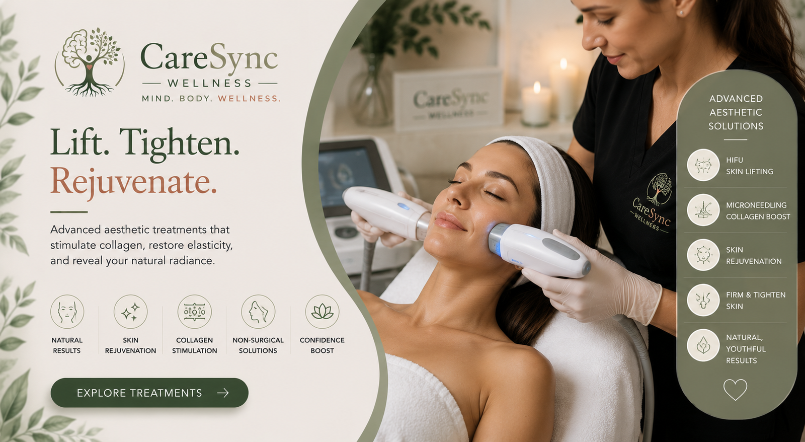 Patient receiving a non-surgical facial rejuvenation treatment at CareSync Wellness using advanced HIFU and collagen-stimulating technology to lift, tighten, and improve skin appearance naturally.