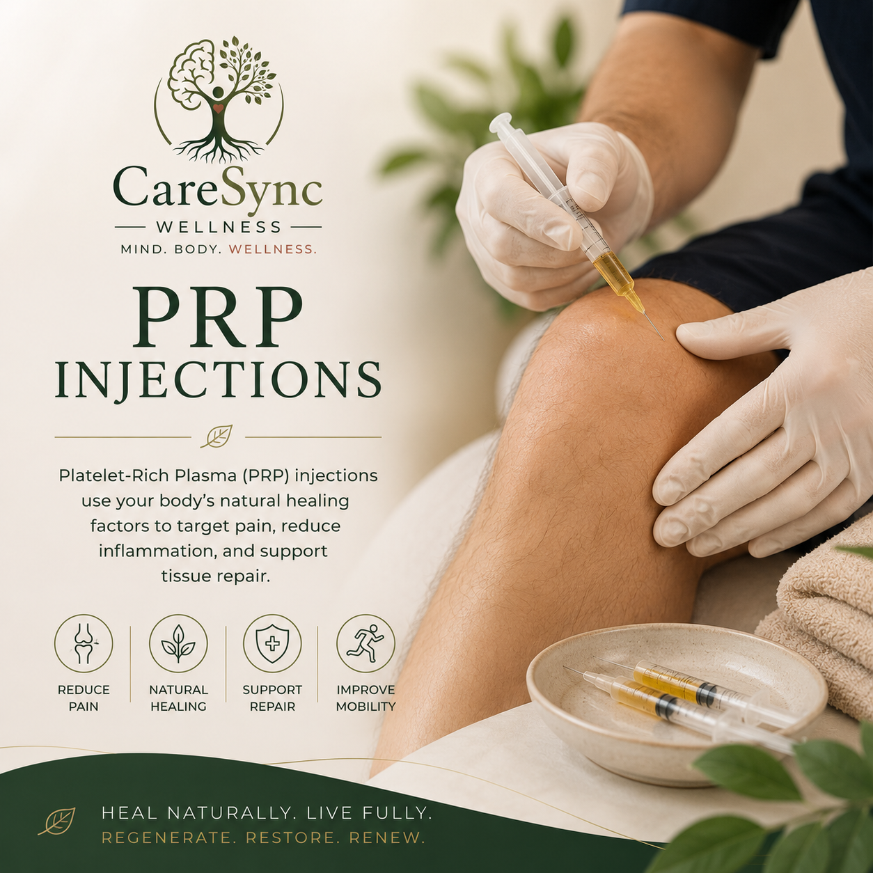 PRP injection treatment for joint and soft tissue support